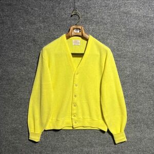 Vintage 60s Cranbrook Cardigan Sweater Mens Medium Yellow Orlon Acrylic V Neck